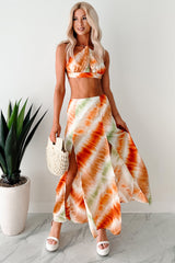 Tropical Tango Tie-Dye Two-Piece Skirt Set (Orange)