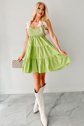 Is This Fate Tiered Ribbon Strap Mini Dress (Lime Green)