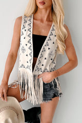 Chute Me Straight Embroidered Fringe Suede Vest (Natural)
