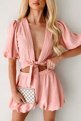 Blush & Whisper Tie Top & Bubble Shorts Set (Pink)