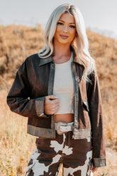 The Takeover Suede Faux Leather Jacket (Dark Brown)