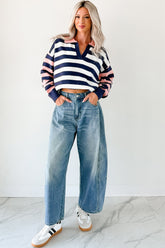 Forward Flow Striped Knit Sweater (Navy/Multi)