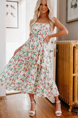 Flower Fields Tiered Floral Midi Dress (White Multi)
