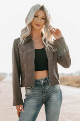 Exploring More Faux Suede Zip-Up Jacket (Charcoal)