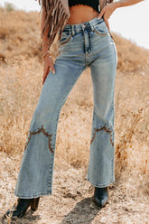 Mira Western Embroidered Saige Denim Flare Jeans (Medium Dark)