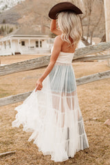 Stay Resilient Tiered Mesh Corset Maxi Dress (Cream)