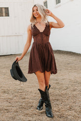 Southern Belle Energy Corset Fit And Flare Mini Dress (Brown)