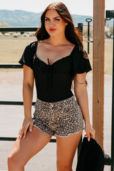 Humming Along Puff Sleeve Scoop Neck Bodysuit (Black)