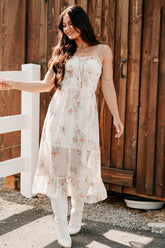 Peach Please Sleeveless Floral Midi Dress (Cream/Multi)