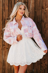 Live Refined Tie-Dye Crop Denim Jacket (Pink)