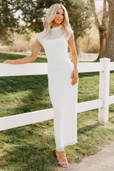 Wish You Were Here Mesh Mock Neck Maxi Dress (Ivory)