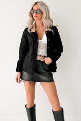Into The Unknown Denim Contrast Corduroy Collar Jacket (Black)
