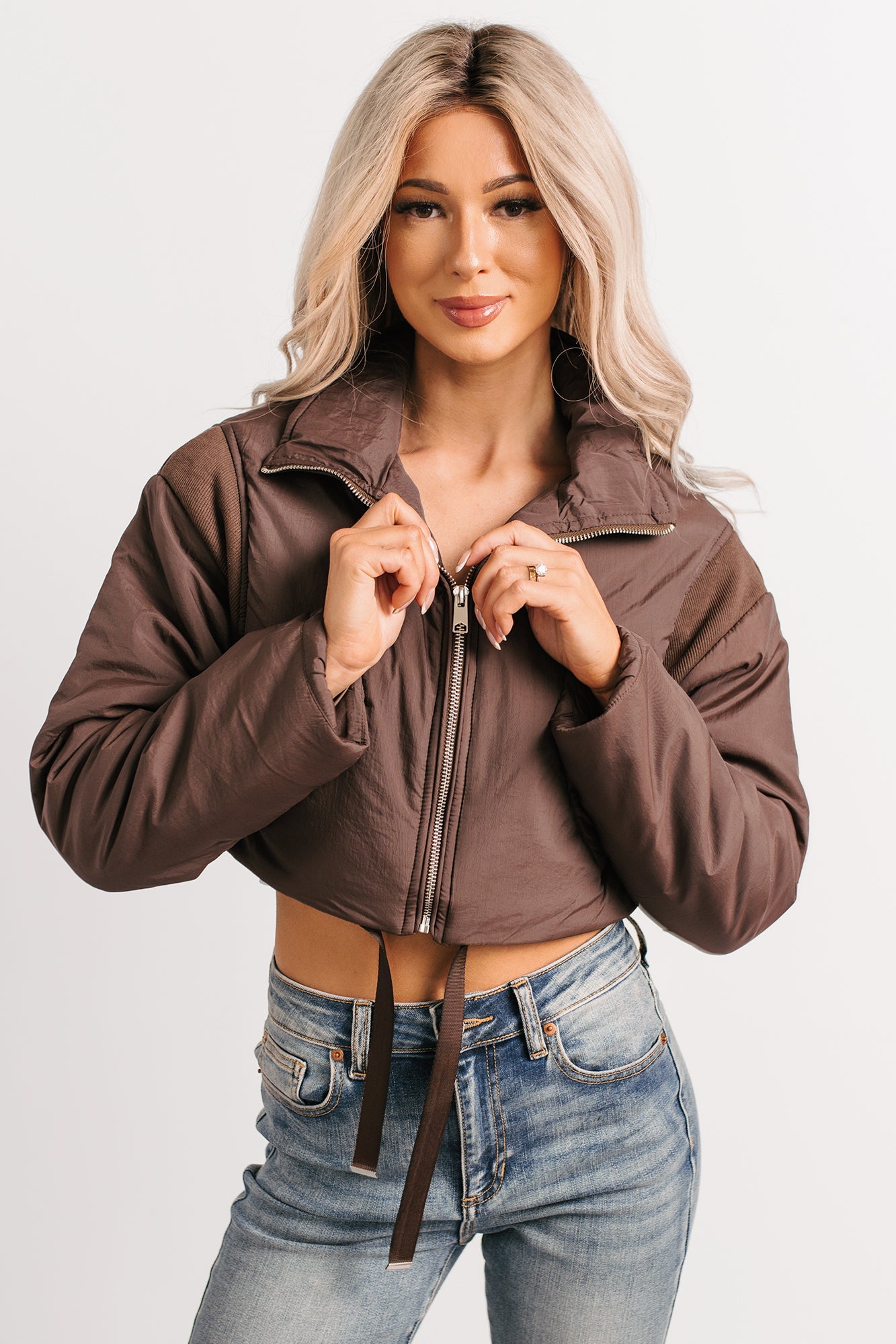 Snow Calls Cropped Bomber Jacket (Espresso)