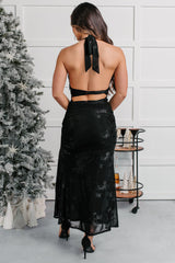 Beautifully Certain Floral Halter Dress (Black)