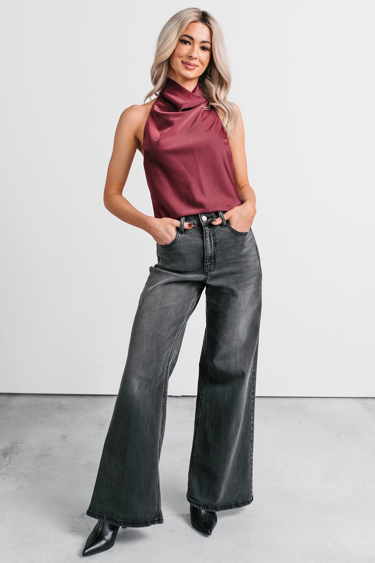 Bane High Rise Wide Leg Cello Jeans (Grey)