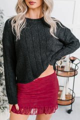 Cozy Intentions Rib Texture Crew Neck Sweater (Black)