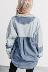Laugh Lines Raw Seam Denim Shacket (Denim Multi)