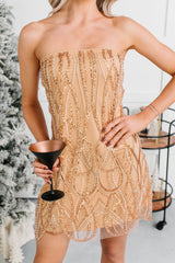 Runway Walks Strapless Beaded Mini Dress (Copper)