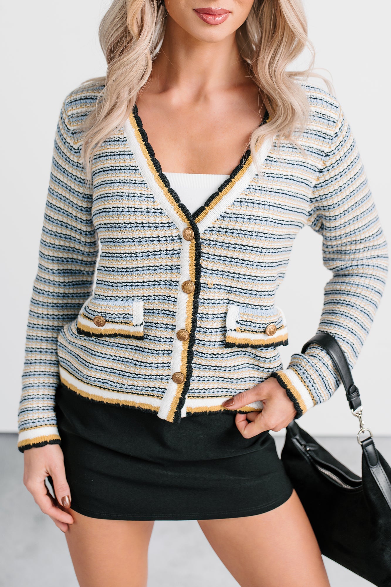 Evening In Striped Knit Cardigan (Navy/White Stripe)