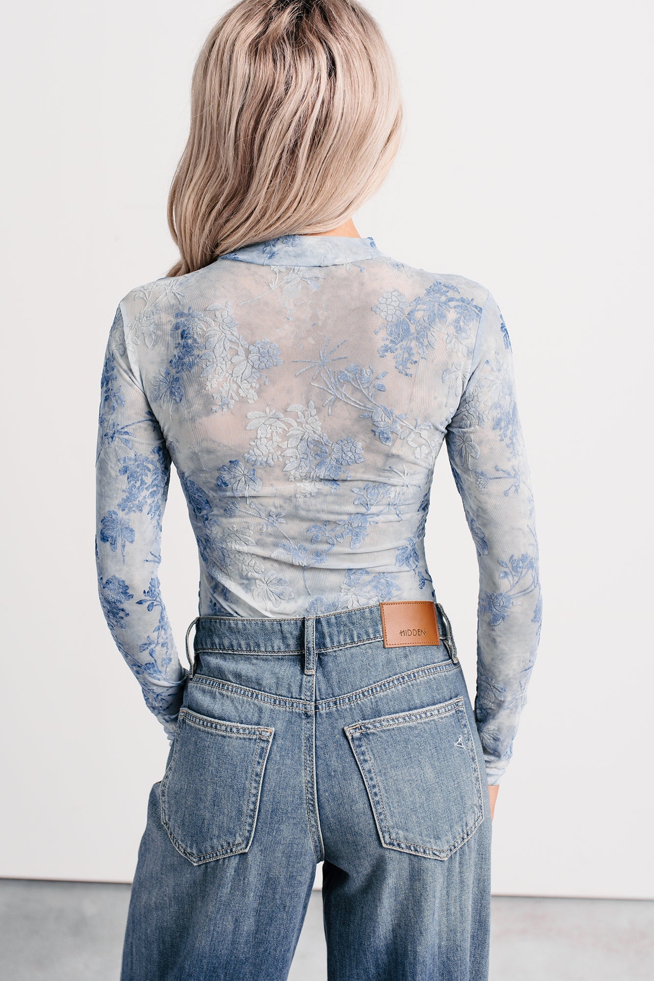 Purely Pretty Floral Print Mesh Bodysuit (Blue)