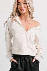 Quiet As Clouds Half-Zip Sweatshirt (Sand Beige)