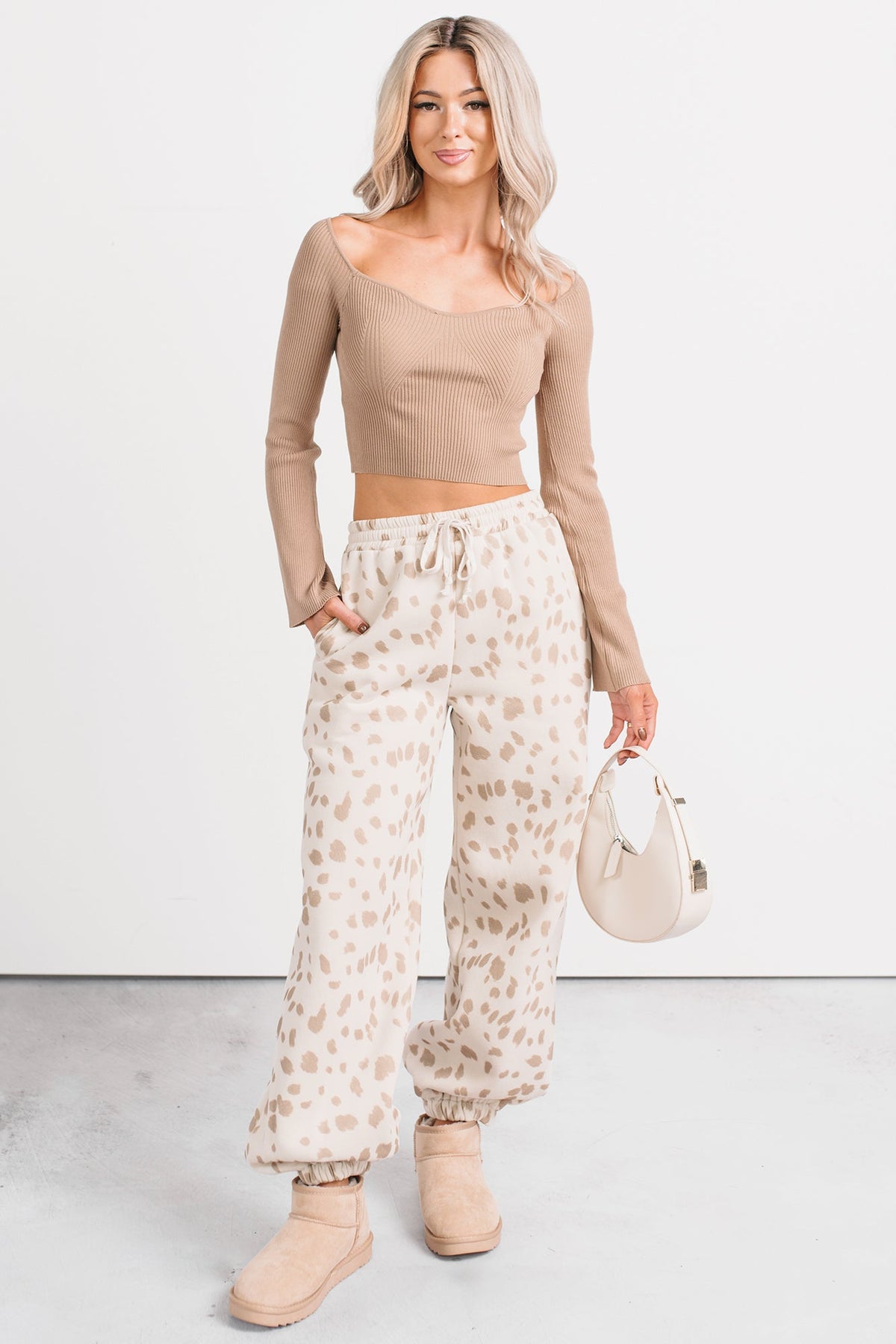 Do It Right Soft Cheetah Print Joggers (Cream/Mocha)
