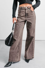 Bane High Rise Wide Leg Cello Jeans (Brown)