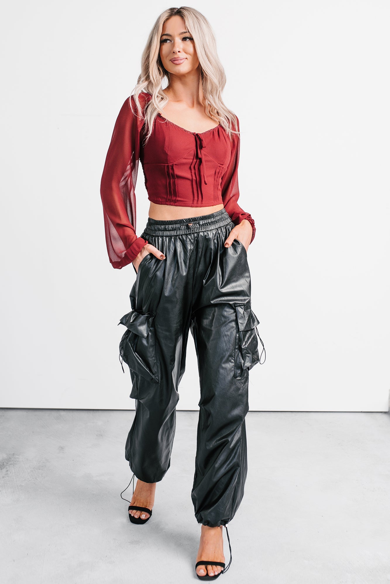 Don't Be Shy Faux Leather Cargo Pants (Black)