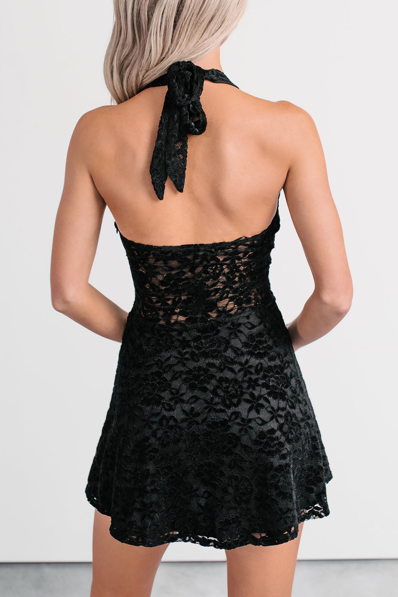 Midnight Bloom Floral Velvet Mini Dress (Black)