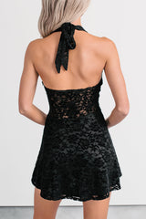 Midnight Bloom Floral Velvet Mini Dress (Black)