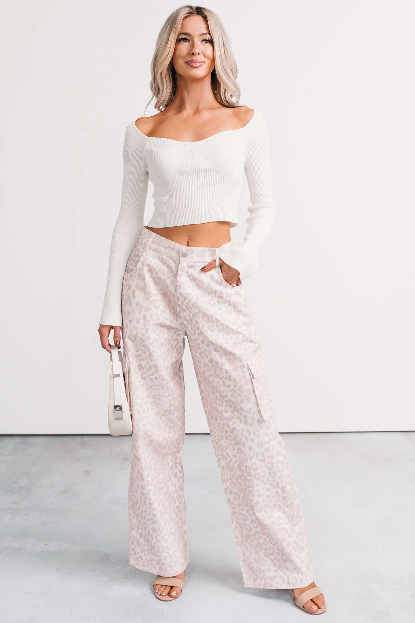 Cute As Ever Ribbed Long Sleeve Knit Crop Top (Ivory)