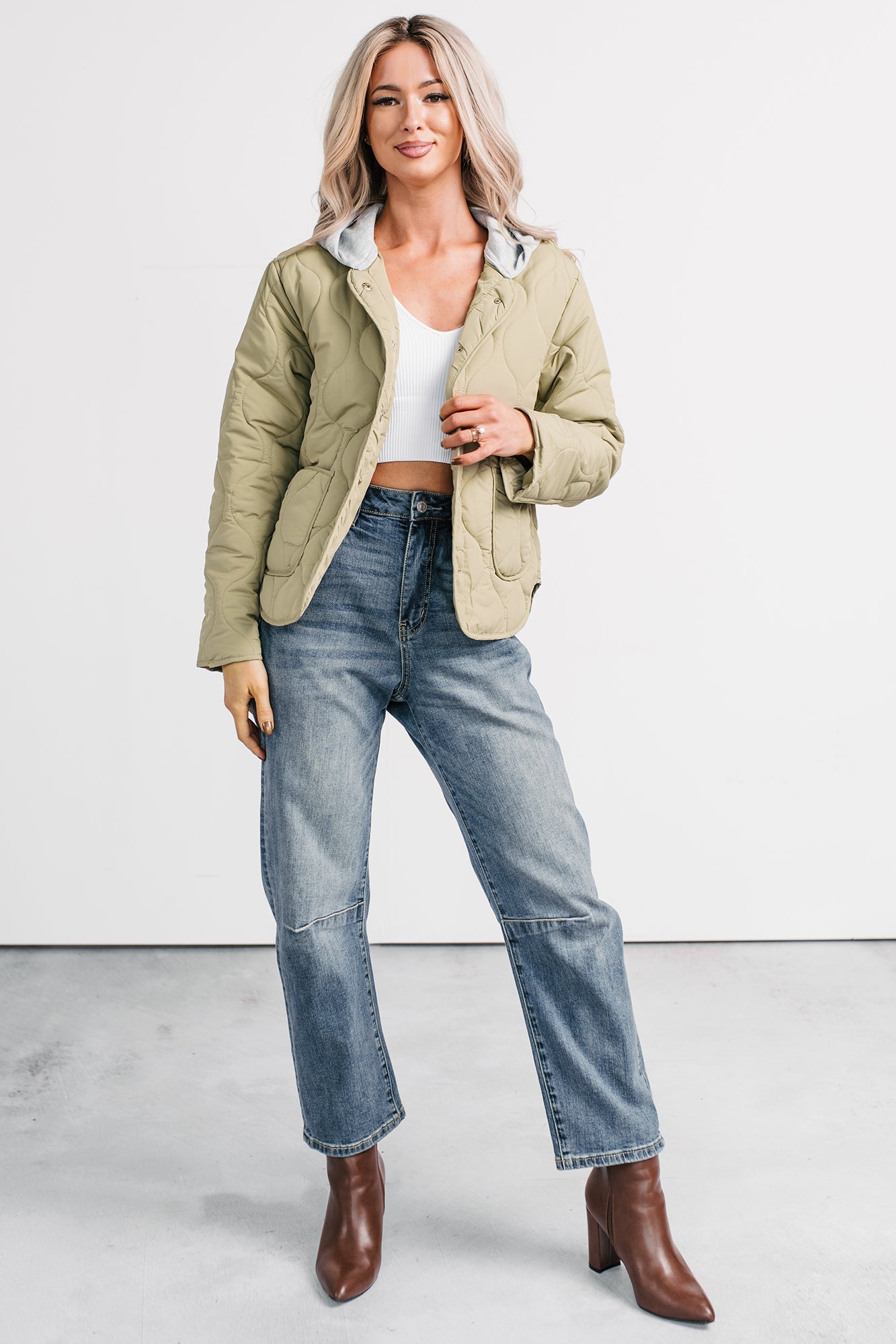 City Stitch Hooded Lightweight Quilted Jacket (Olive)