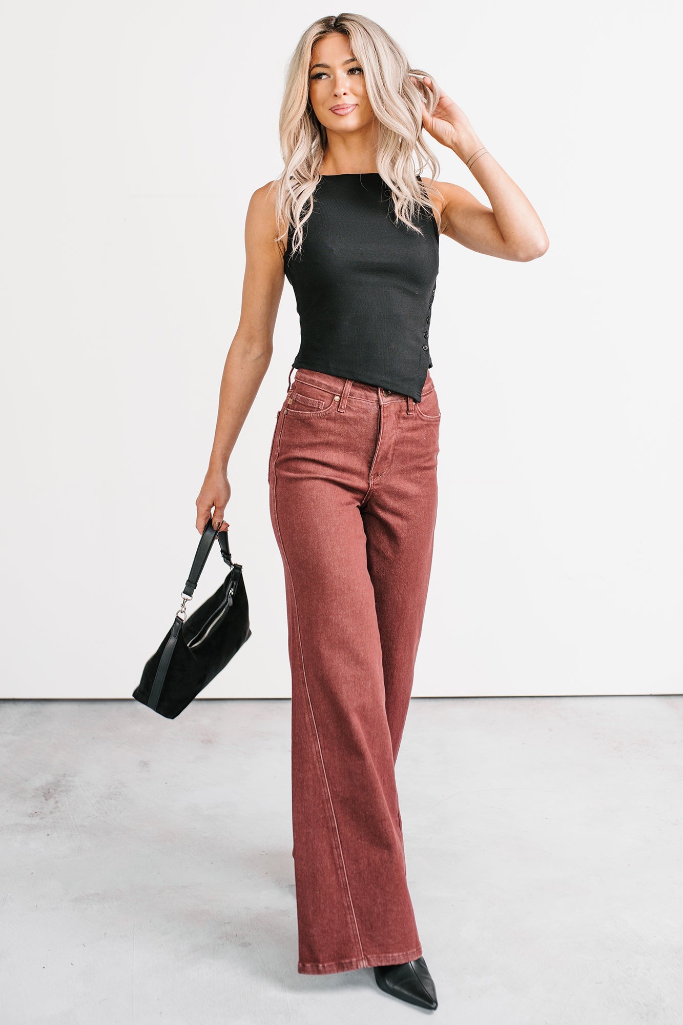 Delgado Wide Leg Judy Blue Jeans (Burgundy)