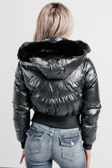 Show You How Faux Fur Hooded Puffer Jacket (Black)