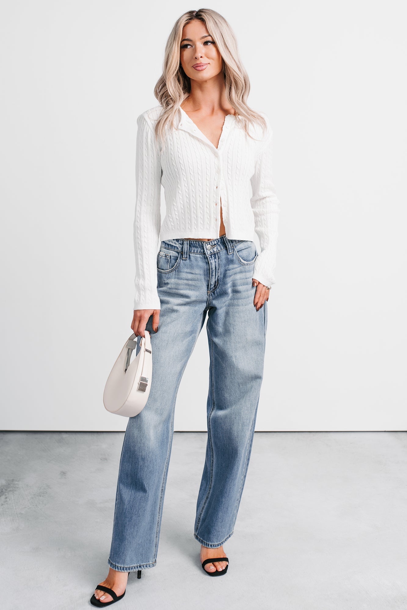 Blanket Hour Cable Knit Cropped Cardigan (Off-White)