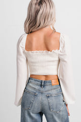 All Of My Love Corset Style Long Sleeve Top (Ivory)