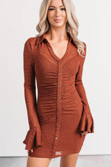 The Way It Goes Lace Mesh Flare Sleeve Mini Dress (Rust)