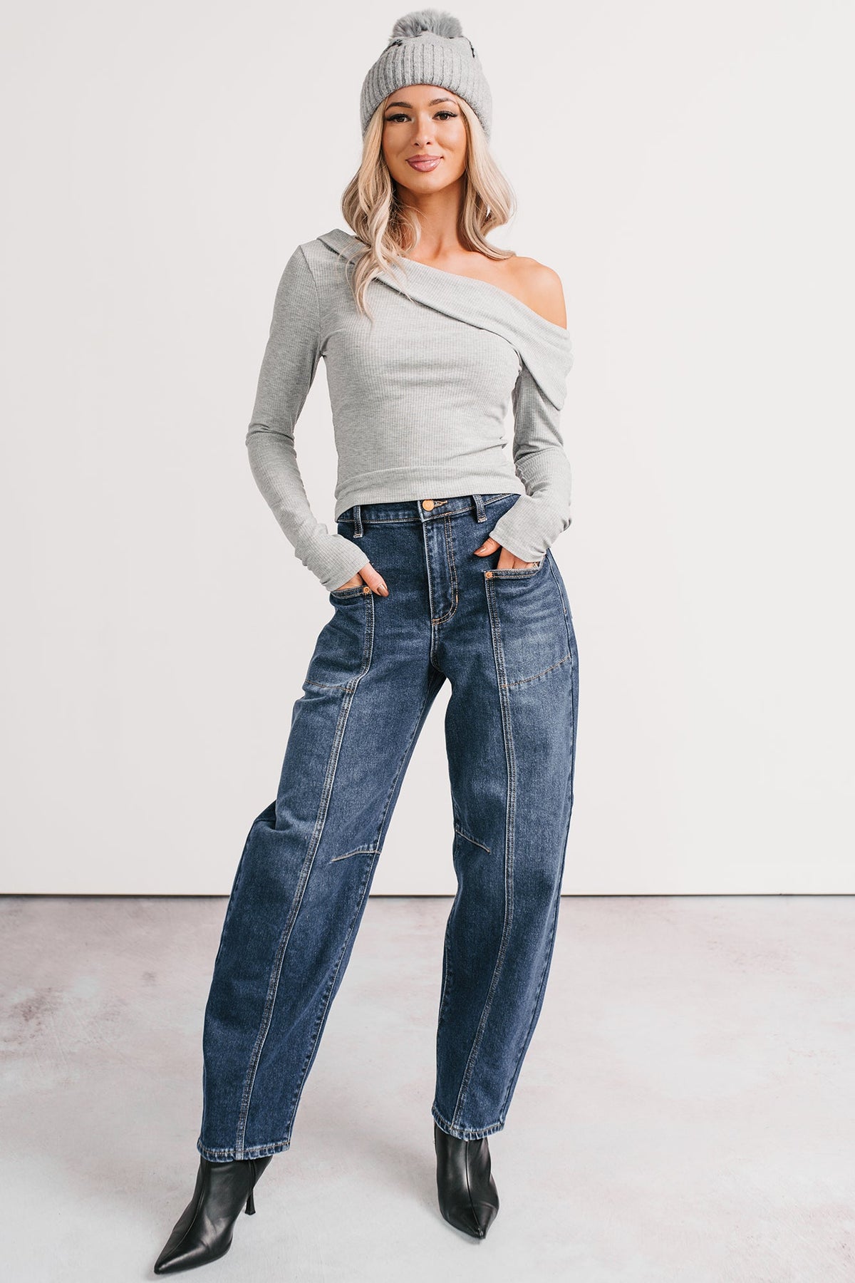 River High Rise Phoenix Textile Barrel Jeans (Dark Wash)