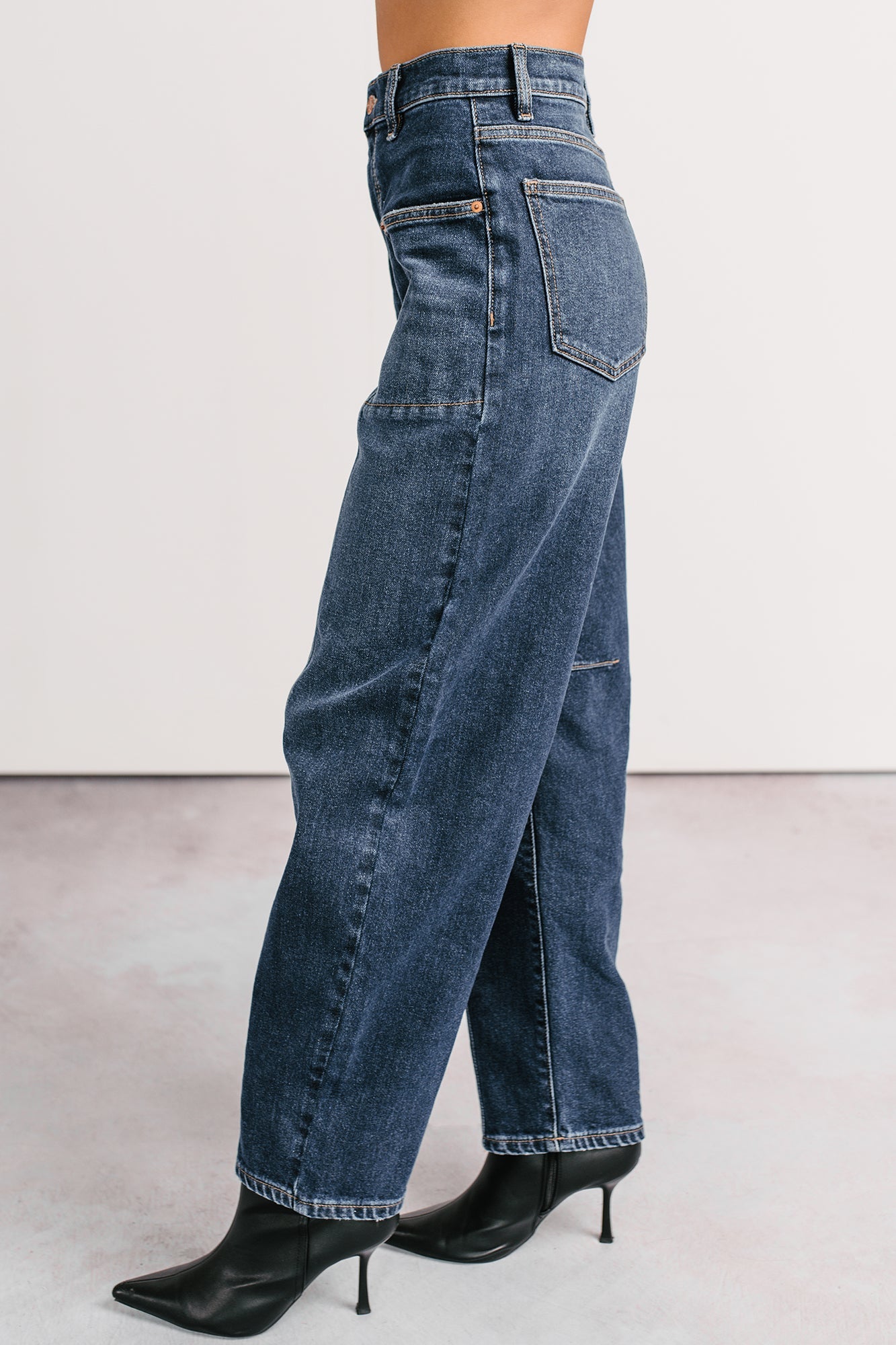 River High Rise Phoenix Textile Barrel Jeans (Dark Wash)