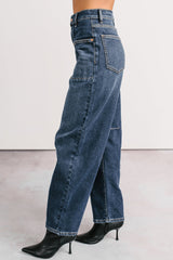 River High Rise Phoenix Textile Barrel Jeans (Dark Wash)