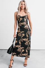 Love Bomb Cutout Back Floral Maxi Dress (Black/Gold)