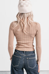 Dreamy Mornings Deep V-Neck Sweater Top (Taupe)