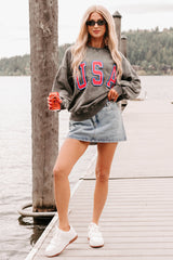 "USA" Mineral Wash Sweatshirt (Charcoal)