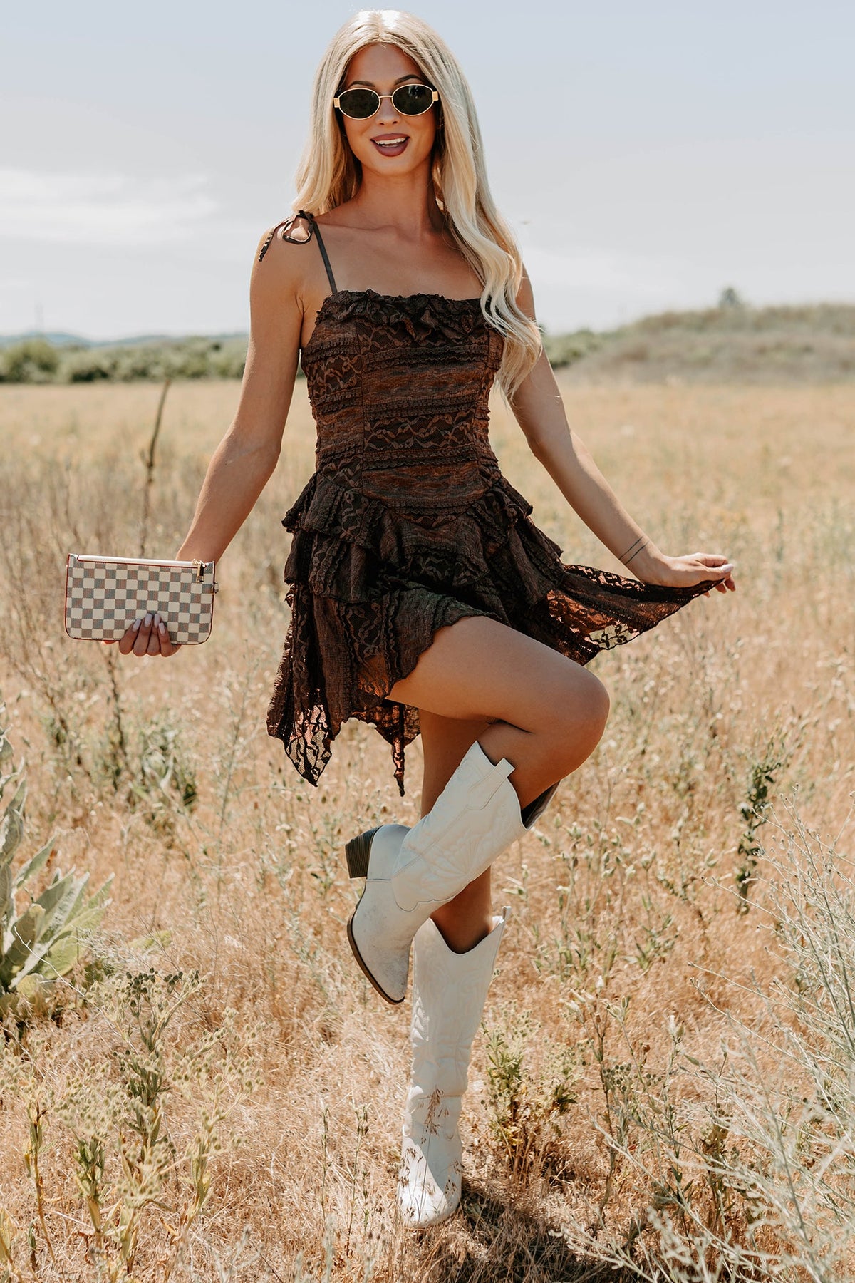 Divine Energy Sleeveless Lace Mini Dress (Mocha)