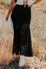 Hard Launch Love Floral Lace Maxi Skirt (Black)