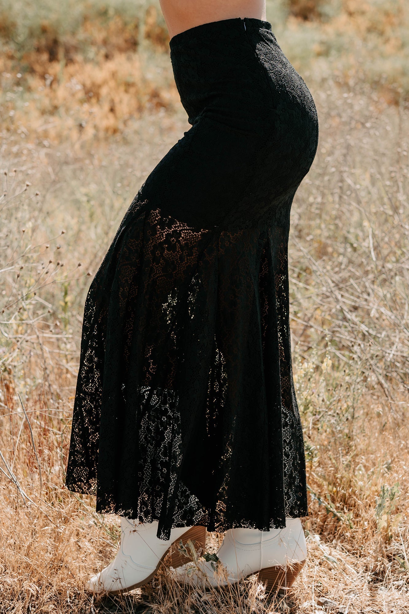 Hard Launch Love Floral Lace Maxi Skirt (Black)