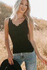 Daily Icon Notched Signature 8 Rib Knit Tank (Black)