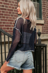 Signature Style Crochet Knit "93" Sweater (Navy)