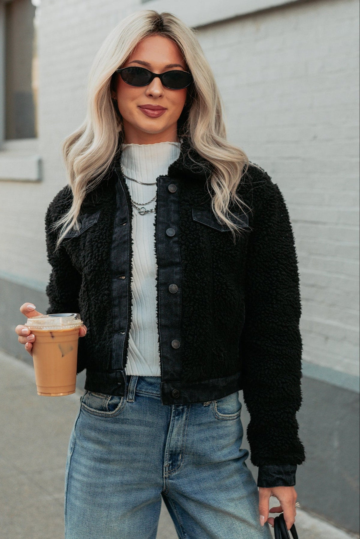 No Worries Here Sherpa Crop Kancan Jacket (Black)