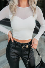 Subtle Sparkle Rhinestone Mesh Long Sleeve (Off White)